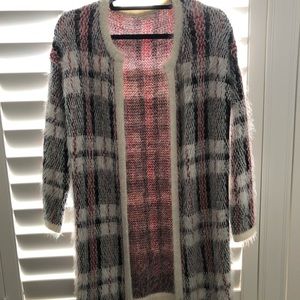 {Pleione} Plaid Eyelash Sweater Coat